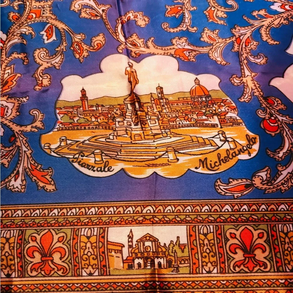 Scarf of Florence, Italy with Vibrant Blue and Orange Hues NWOT - Picture 5 of 12